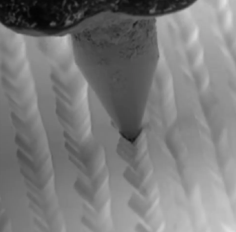 A record stylus riding a groove